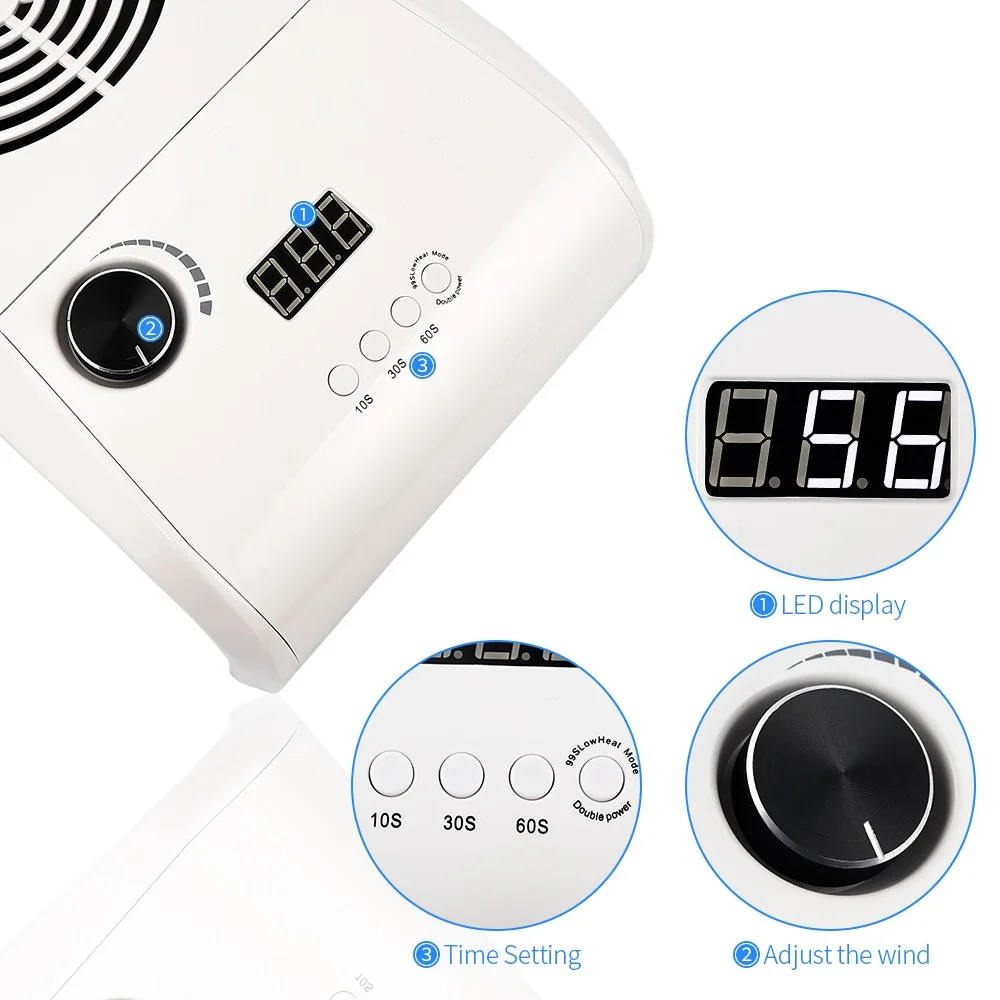 Сушилка для ногтей 2 в 1 с мощным вентилятором и пылесборником 80 Вт светодиодный