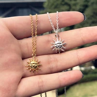 vintage smiley sun face pendant necklace for women stainless steel gold chain boho choker necklace jewelry pendant gift collier