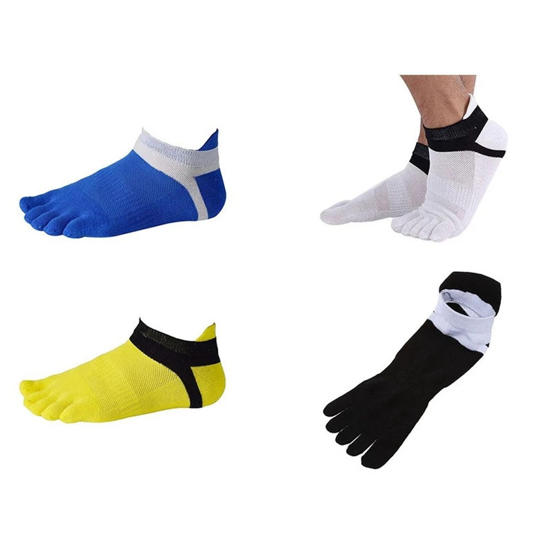 

4 pair Toe socks No Show Five Finger Socks Cotton Athletic Running Socks For Men white+yellow+blue+black