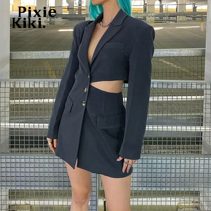 

Модный черный блейзер PixieKiki с боковыми вырезами, куртки для женщин, коллекция осень-зима 2021, модная одежда, элегантная женская одежда