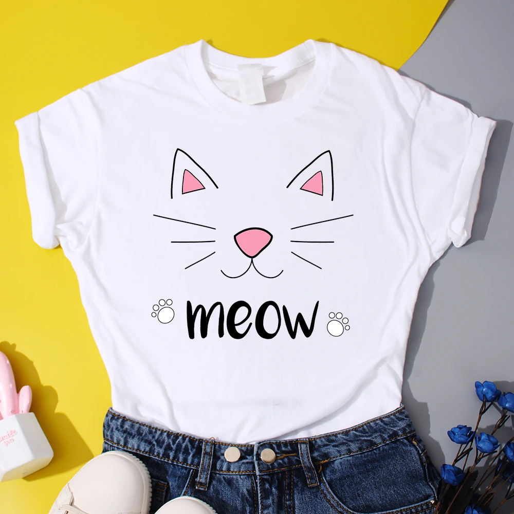 

Women Kawaii Cat Printing T-shirt Pet Funny Animal Graphic Tshirt Female Summer 90s Ladies Style Fashion Clothes Cute Tee Tops