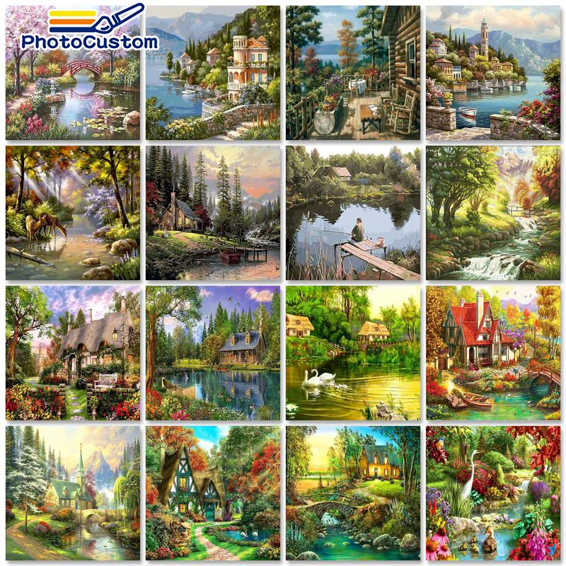 PhotoCustom 40x5 0 см краска по номерам для взрослых пейзаж DIY масляная на холсте Пейзаж