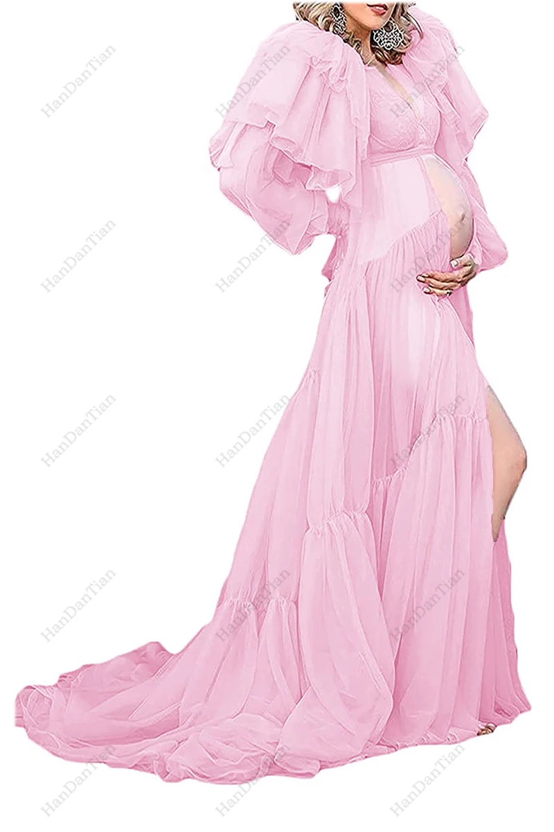 2022 Women's Tulle Robe Sheer Night Gown Maternity photoshoot boudoir pregnancy