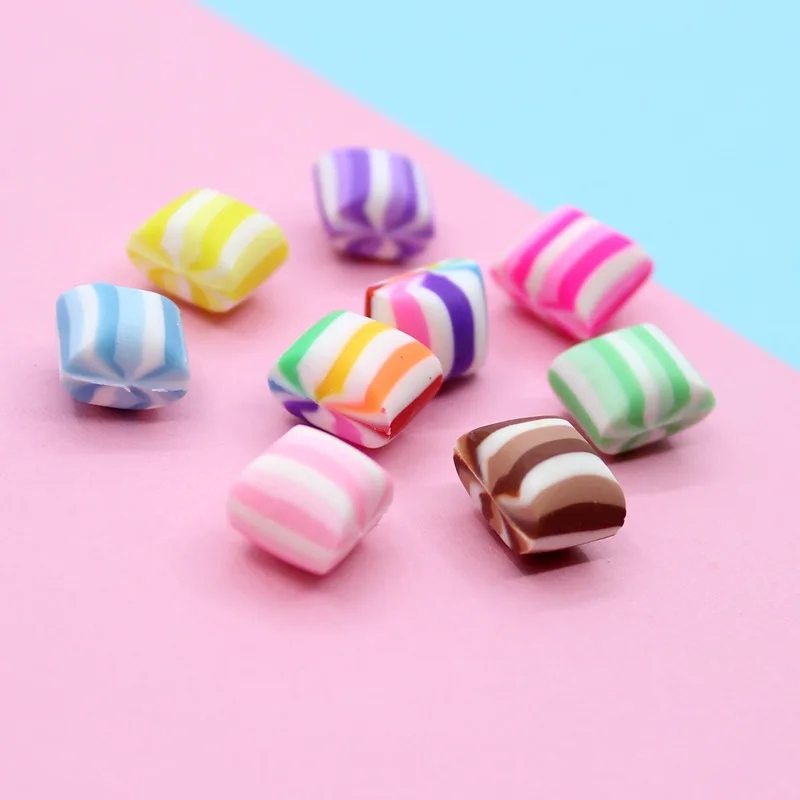 

10pcs Resin Stripe Candy Multicolor Sugar Supplies Charms Crystal Slime Toys Accessories Phone Case Decoration Craft Ornament