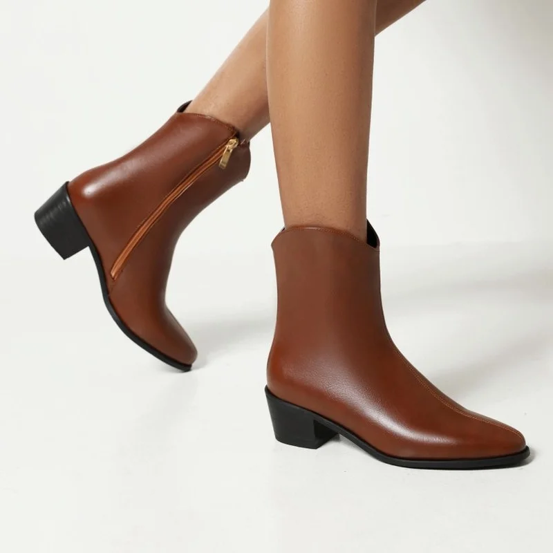 FXYCMMCQ European and American Winter Fashion Block Heel Square Toe Short Boots 607