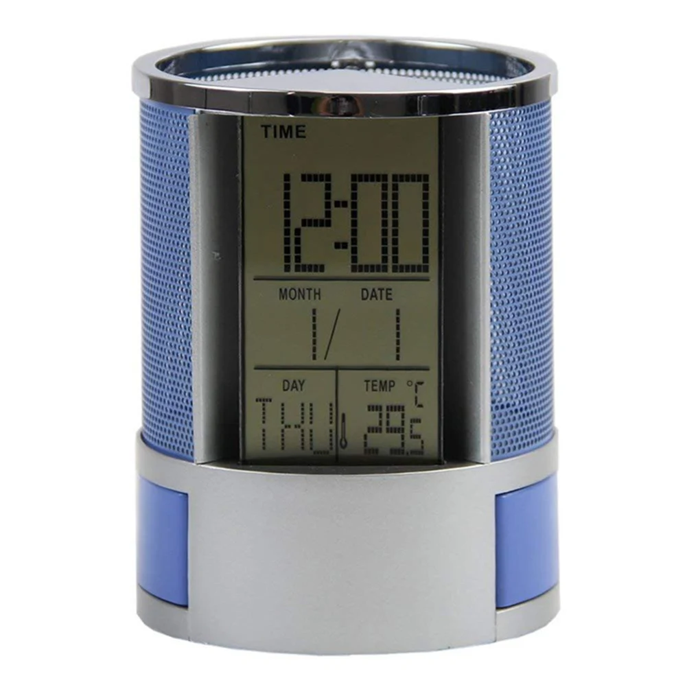 Office LCD Countdown Function Alarm Clock Time Temperature Display Pen Pencil Holder Durable Desk Organizer | Канцтовары для офиса