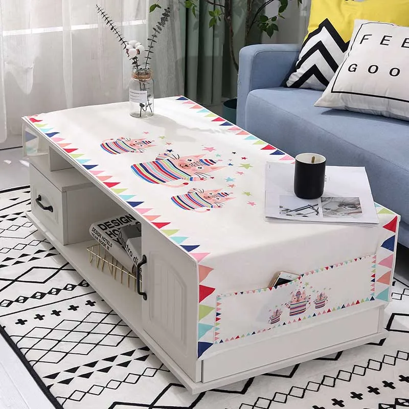 

Linen Cloth Coffee Table Tablecloth with Storage Bag Multi Function TV Cabinet Tablecloth Refrigerator Cover Cloth Nordic Style