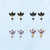korean luxury fashion fine needle stud earrings for women purple crystal petal like earrings temperament female all match style
