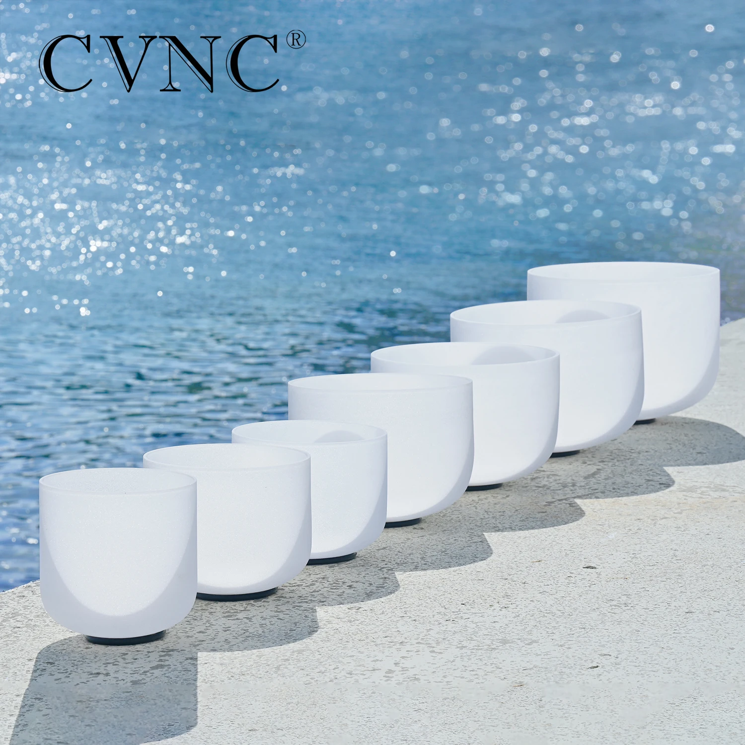 

CVNC 432 Гц 8-12 дюймов Набор из 7 шт. чаша для пения из матового кварцевого кристалла с хрустальной чашей