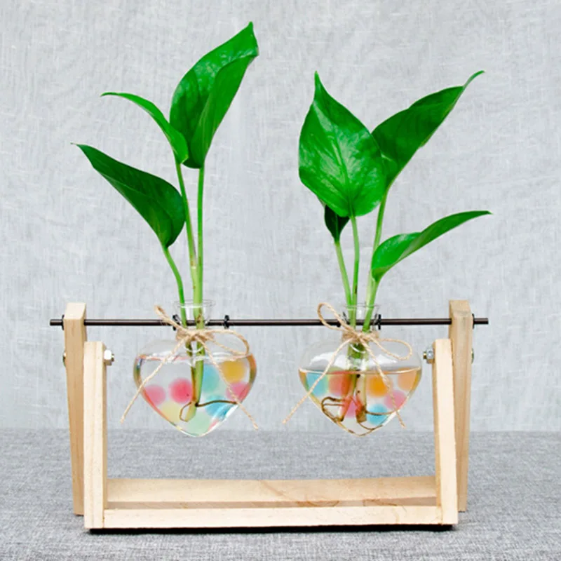 Высокий стеклянный гидропонный завод ваза растительный Террариум с деревянной