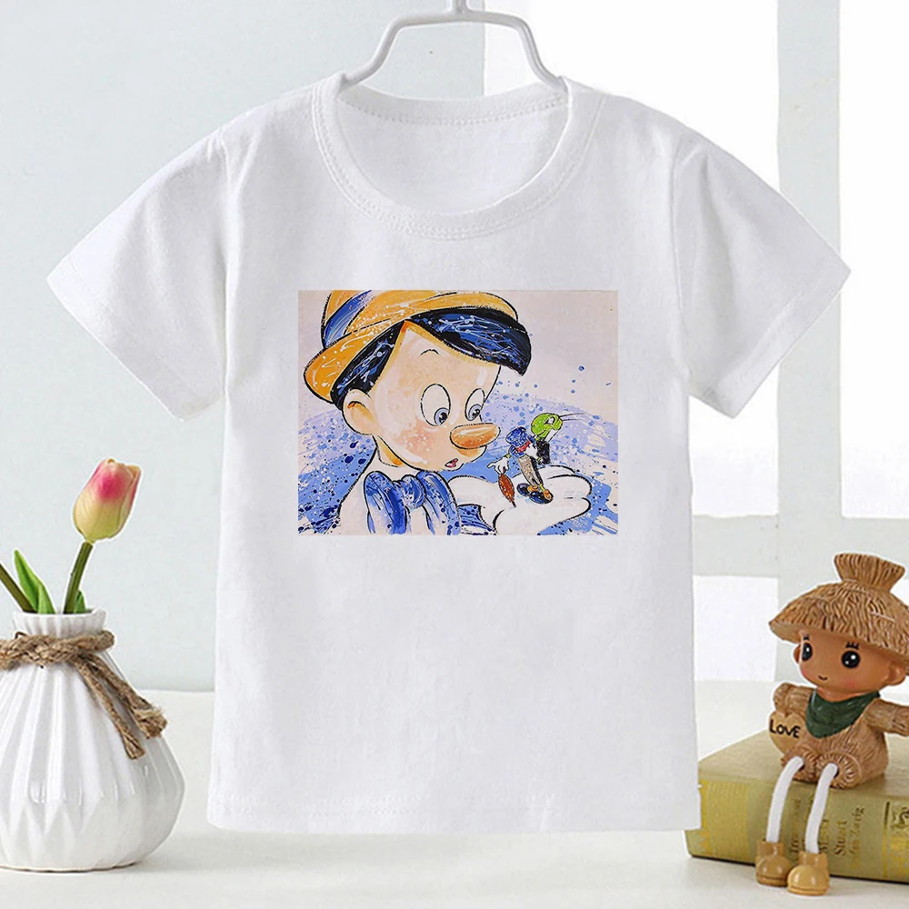 

Kids Basic White Pinocchio Jiminy Cricket Print T Shirt Unisex Girl Boy T-shirt Summer Short Sleeve Tops Children Tshirts