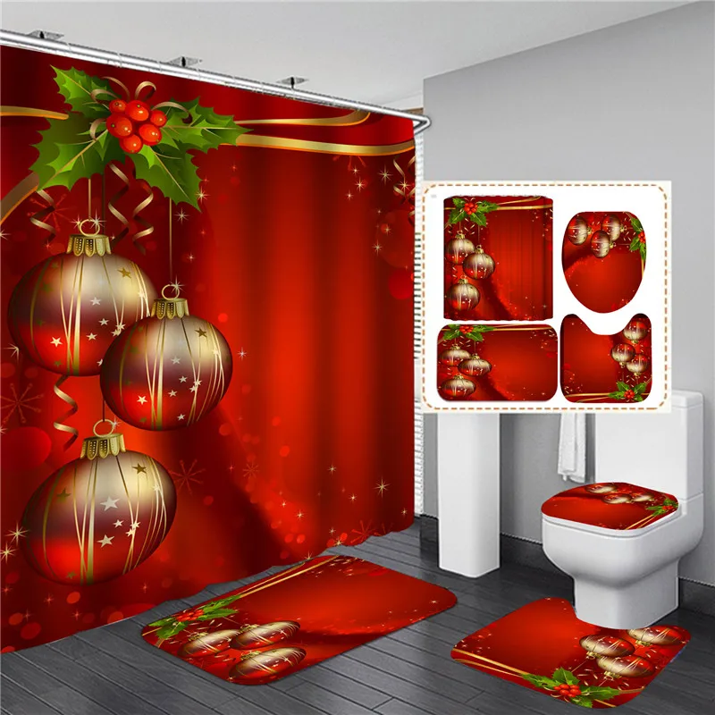 christmas trees printed shower curtains for bathroom bathing screen with anti slip mat carpet toilet partition 3d festival decor free global shipping