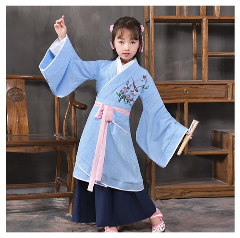 

New Fashion Hanfu Girl Two-winding Curvy Skirt Child Traditional Dress Baby Chinese School Uniform Non-period Photo Costume