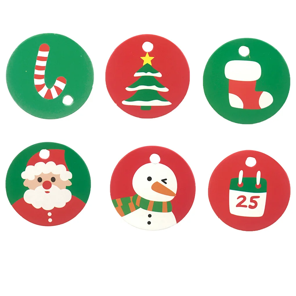 

100pcs Christmas Gift Tags Round Christmas Tree Old Man Snowman Pattern Listing Cake Decoration Label Christmas DIY Decorations