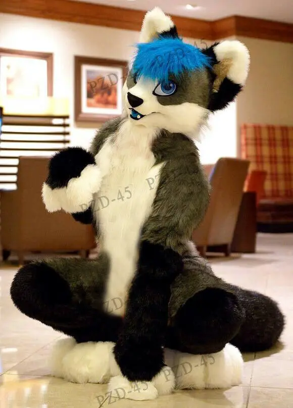 Профессиональная серая собака волк Фурсьют костюм талисмана всех размеров