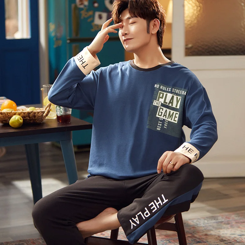 

Cotton Long Sleeve Pajamas Set Casual Plus Size Male Homewear Clothing Cartoon With Pocket Sleepwear Autumn Winter Men Pyjamas