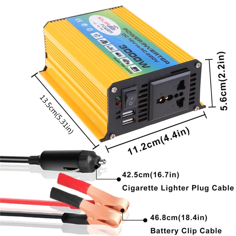 Boat Car 3000W Converter Power Inverter DC 12V to AC 220V Invertor USB Charger | AC/DC Adapters