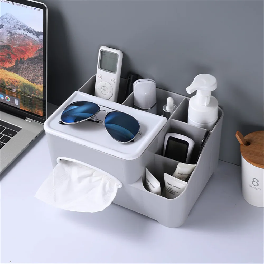 

Multifunctional Plastic Tissue Box Desk Storage Box Cosmetic storage Box Sundries Storage Box Household With Compartment
