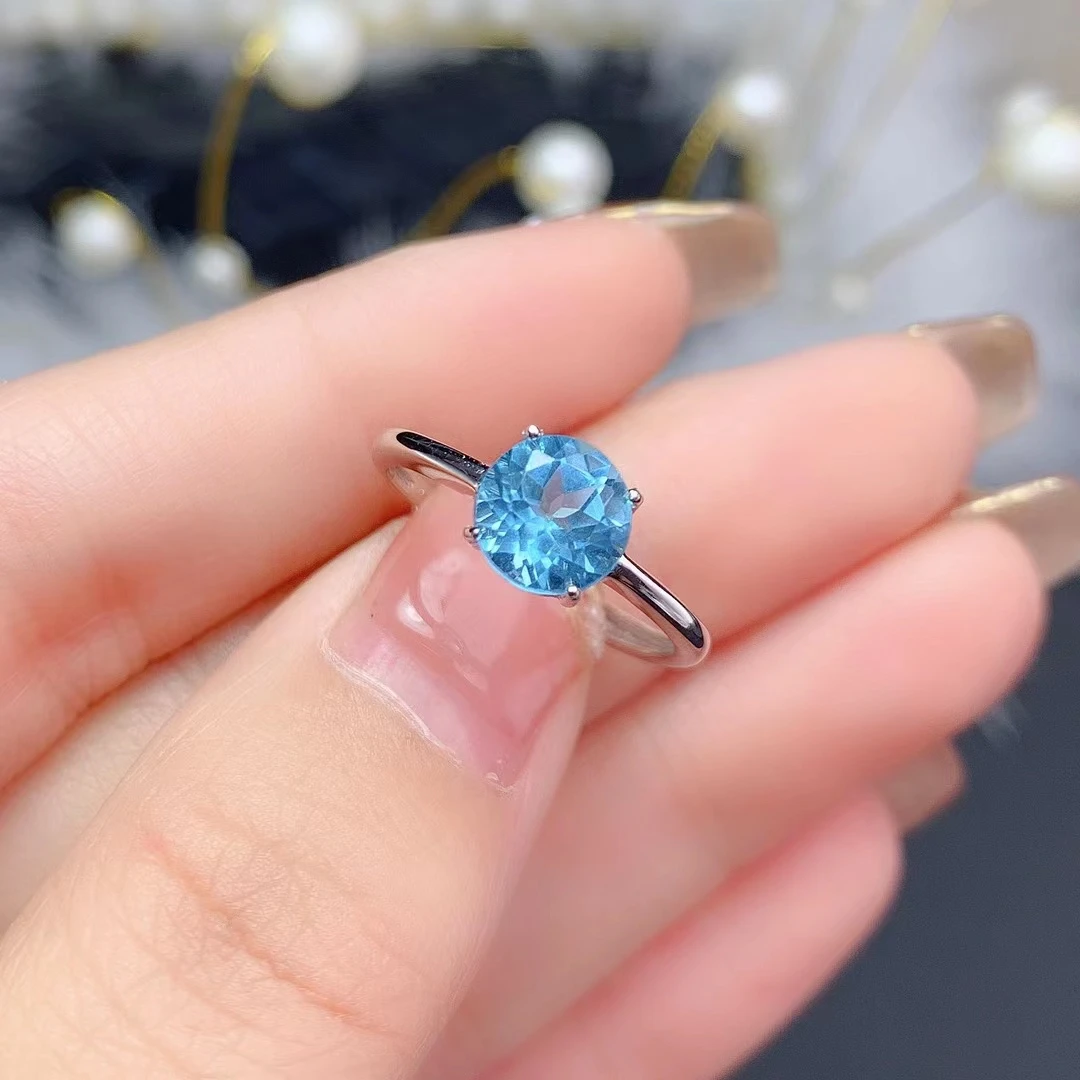 

Natural Topaz Gemstone Ring for woman Blue color natural gem certified real 925 silver girl birthday gift birthstone