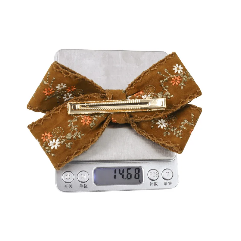 

Embroidery Bow Hair Clips Hair Accessories Ladies Barrette Top Clip Boutique Long Ribbon Hair Bows for Girls
