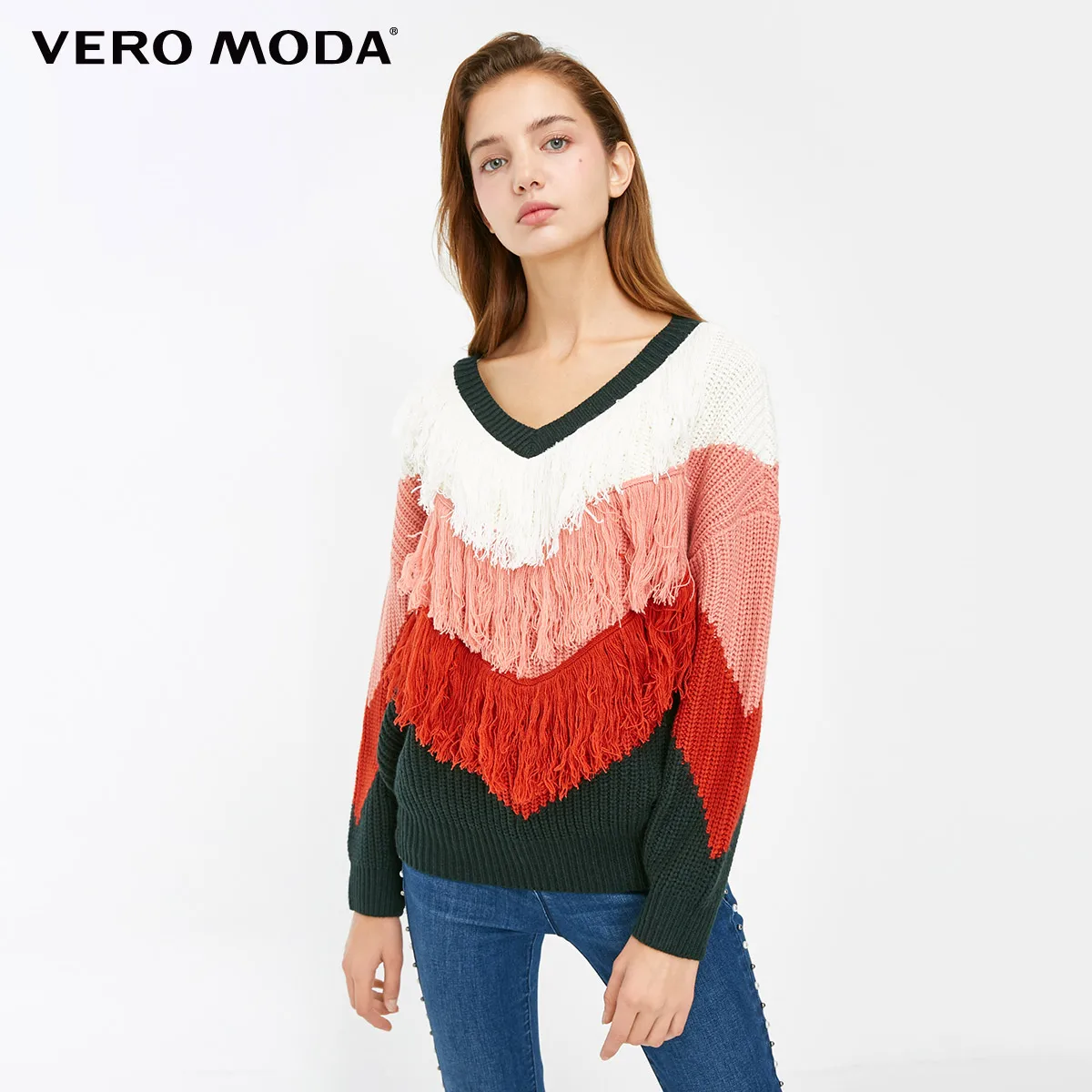 Vero Moda Женский вязаный свитер с v-образным вырезом и кисточками | 318413592 - Цвет: Spruce green