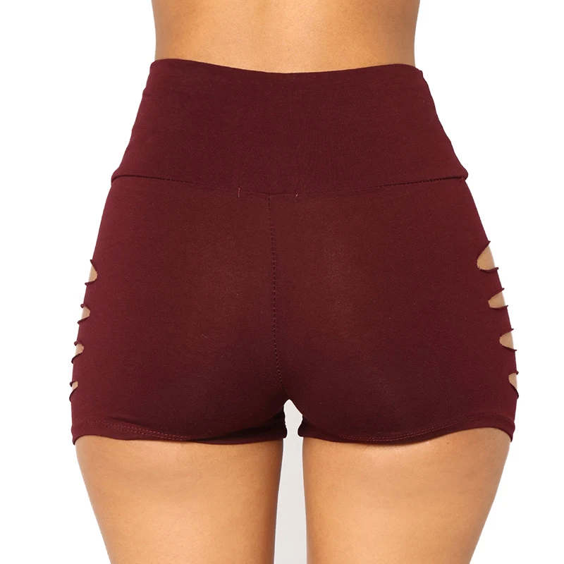 Женские шорты с вырезами черные спортивные дышащие высокой талией для спорта и