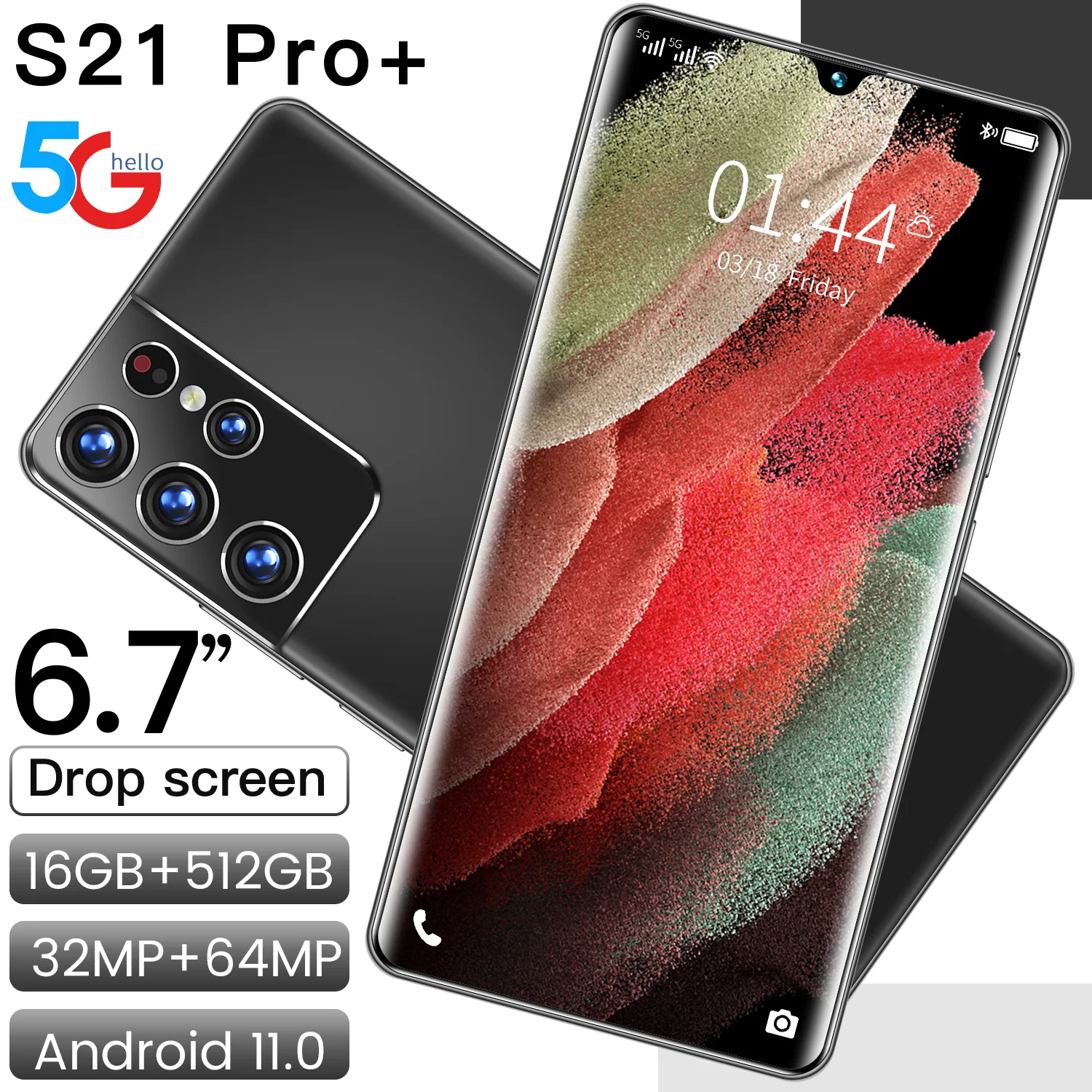 

2021Global Version S21 Pro+ Android 11 Smartphone 6.7-Inch 6000mAh Full Screen Deca Core 16GB 512GB 4G LTE 5G Network Cellphones