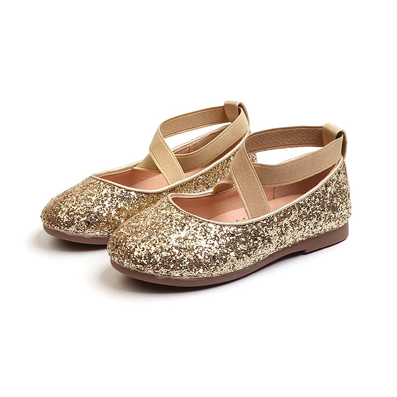 JGVIKOTO Princess Glitter Leather Girls Shoes Soft Comfortable Shiny Sequined Kids Sweet Wedding Dress Party Flats 26-35 | Детская