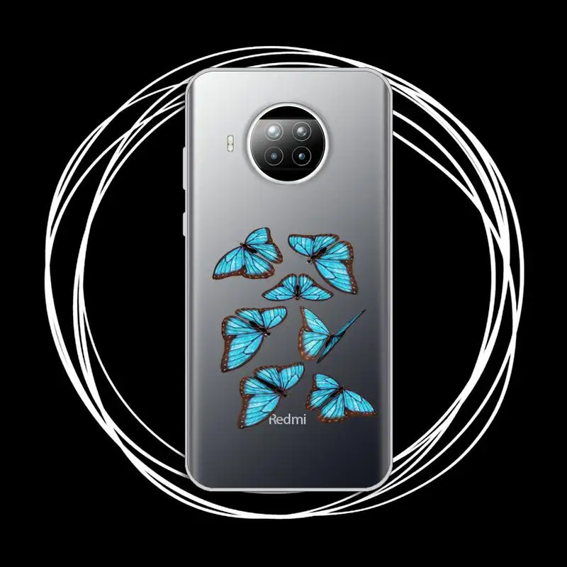 

Phone Case Transparent for Xiaomi mi Redmi note 10 t 8 9 pro lite 11 Samsung S 8 9 10 20 Blue Butterfly