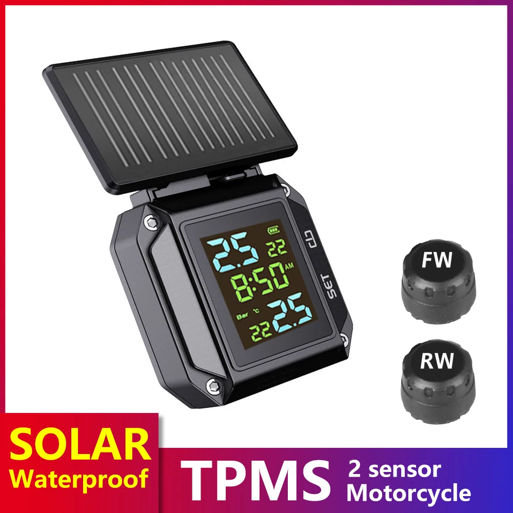 Солнечный мотоцикл TPMS беспроводной водонепроницаемый монитор давления в шинах