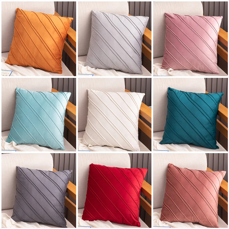 

Fashion Pleated Velvet Cushion Cover 45x45cm Decorative Sofa Pillow Cover Pattern Design Quality Geometric Cushion Covers