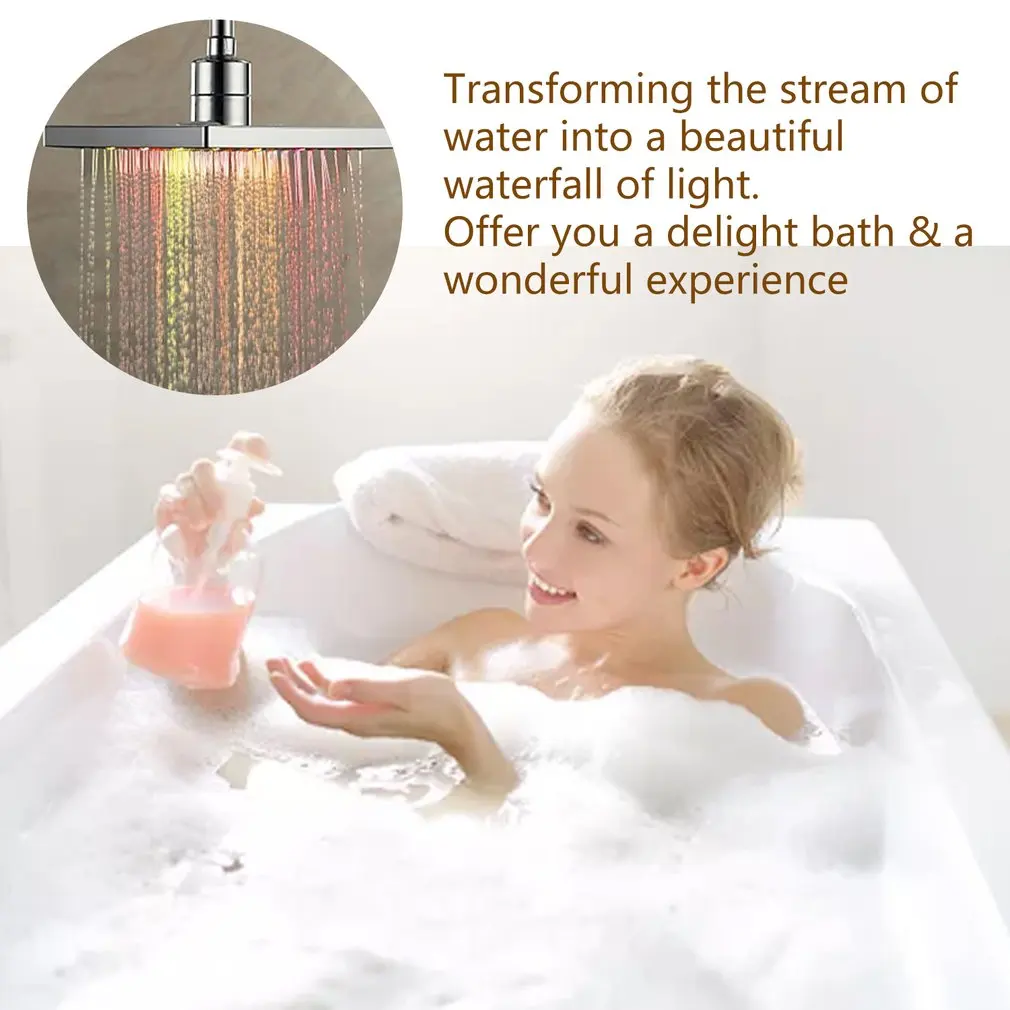 

Новый светодиодный 7 цветов Изменение воды Glow квадратный Форма дождь Ванная комната Насадки для душа Ванная комната отель купальный Романт...