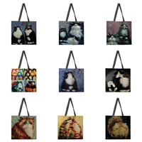ladies leisure handbags oil painting dog print handbags ladies shoulder bags outdoor beach bags foldable shopping bags