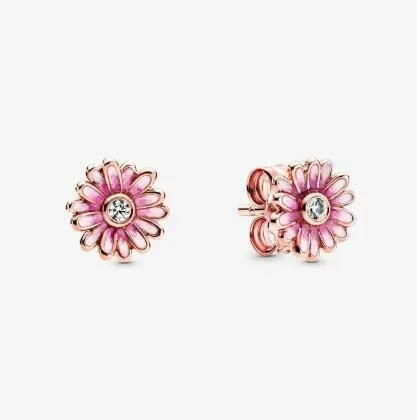 

100% 925 Sterling Silver Pan Earring Fashionable Rose Gold Daisy 2-piece Earrings For Women Wedding Gift Fashion Jewelry