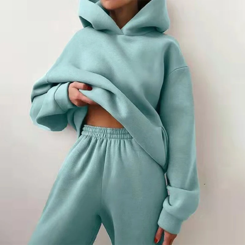 

2021 Woman Warm Hoodie Women Solid Sets For Sweatshirts And Long Pant Fashion Two Piece Suits Ladies Elegant Sweatshirt Autumn