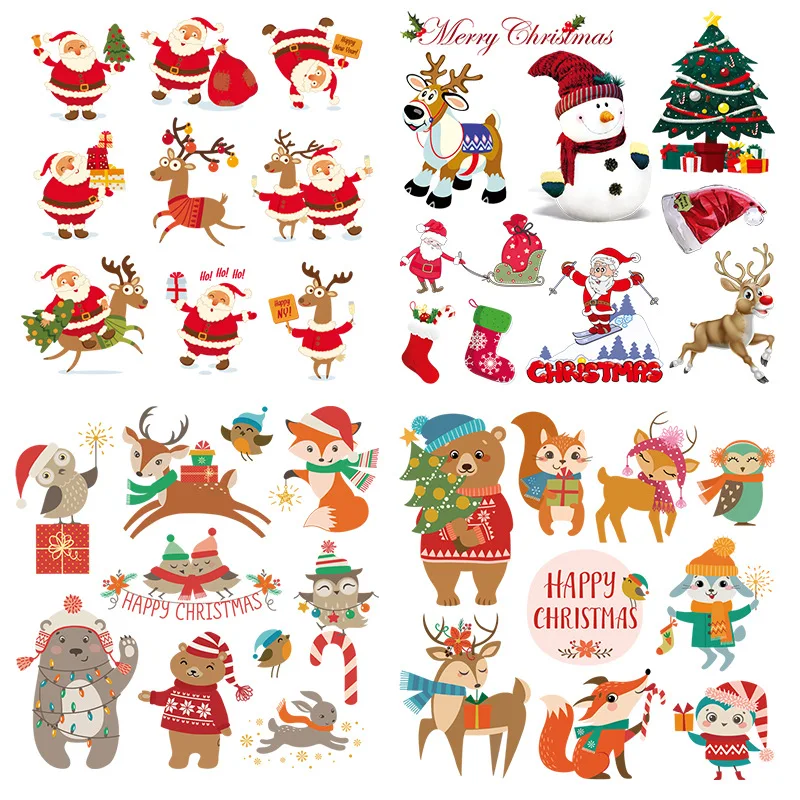 

Merry Christmas Patches Set DIY Santa Cruz Iron on Transfers for Clothing Cartoon Cute Animals Deer Owl Stripe Thermo Stickers
