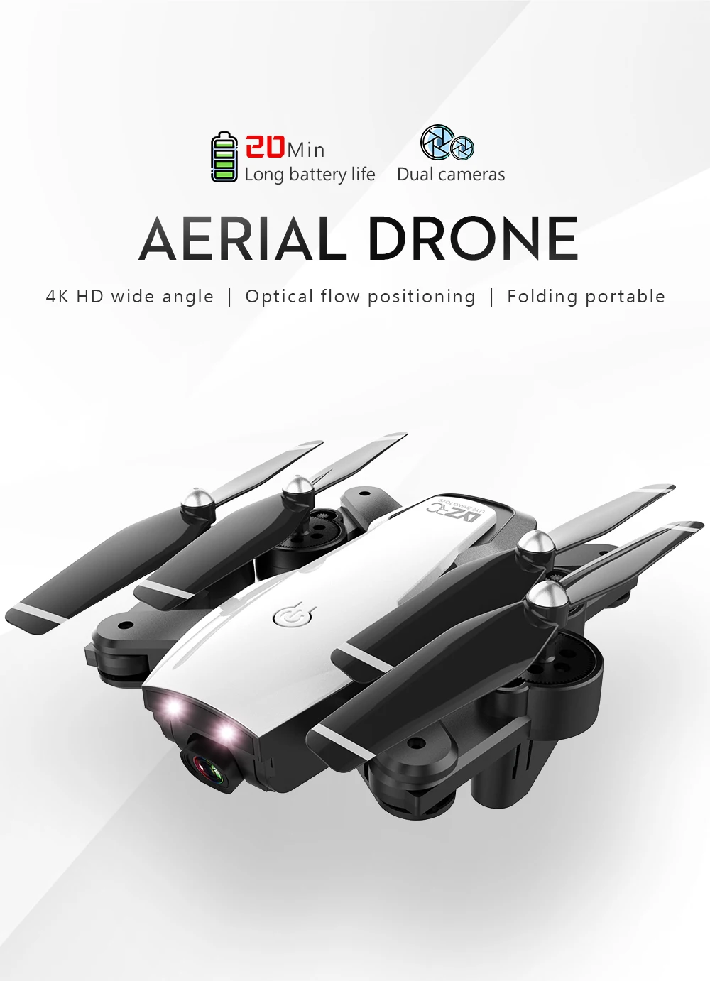 L107 Дрон 4K 2,4G wifi FPV с широкоугольным двойным HD Вертолет камеры игрушка 20 минут долгое время полета складной портативный