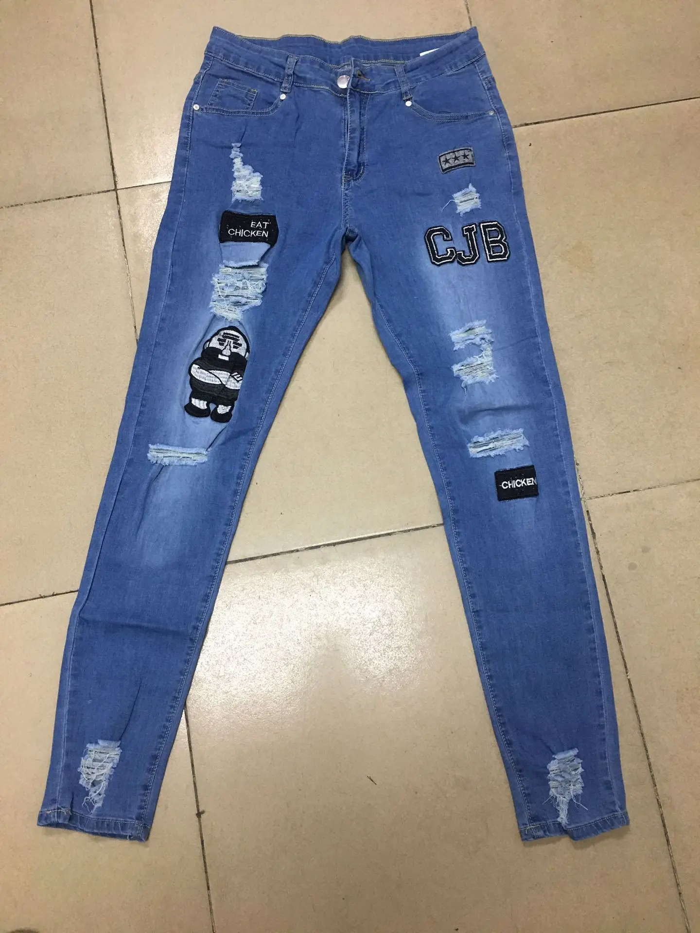 3 вида стилей Для мужчин эластичная рваные узкие байкерские с узором вышивкой и