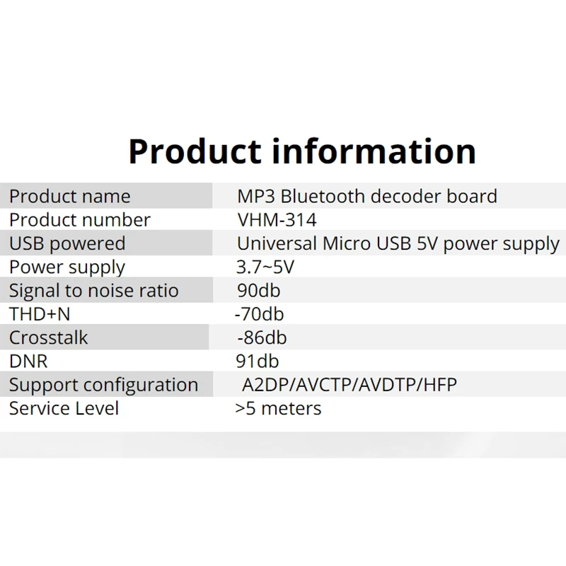 

VHM-314 Bluetooth Audio Receiver Board Bluetooth 5.0 Mp3 Lossless Decoder Board Wireless Stereo Music Module 10Pcs