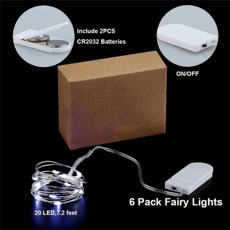 

6Pack Fairy Lights Christmas Decoration Starry String Lights Christmas Copper Wire Firefly Lights for Paty Gift Craft Jar Decors