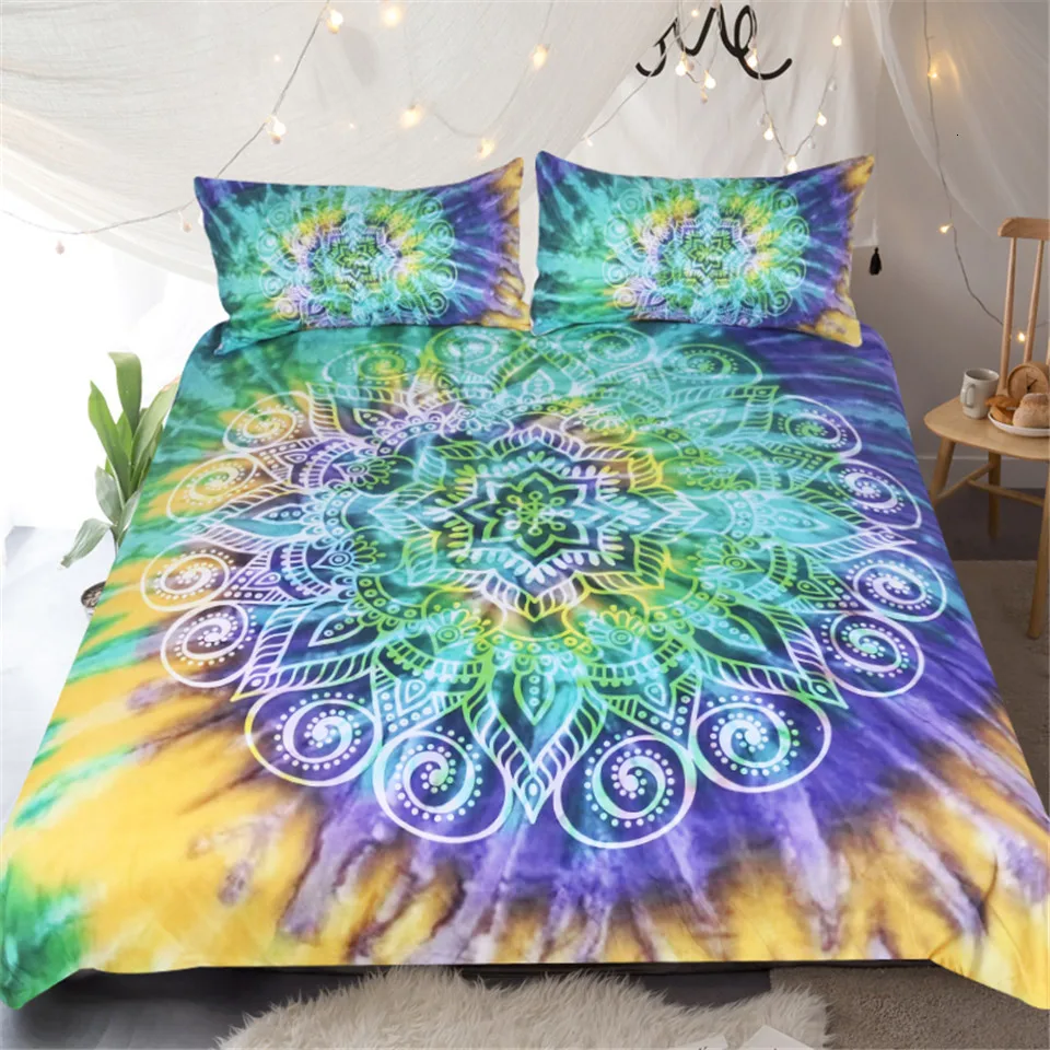 Blesslive цветок лотоса Tie Dye постельное белье 3 шт. богемный Мандала пододеяльник Желтый Фиолетовый Зеленый Tye Dye домашний текстиль