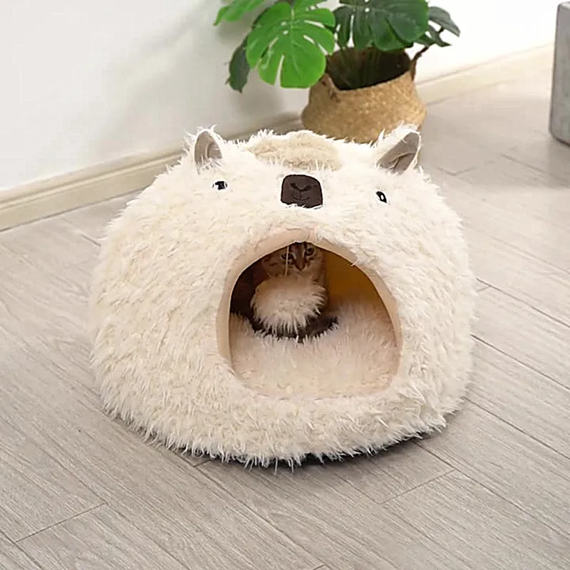 

Cute Dog Bed Sofa Puppy Cushion Mat For Cat House Super Soft Pet Kennel Washable Round Plush Fluffy Warm Sleeping Bag white nest
