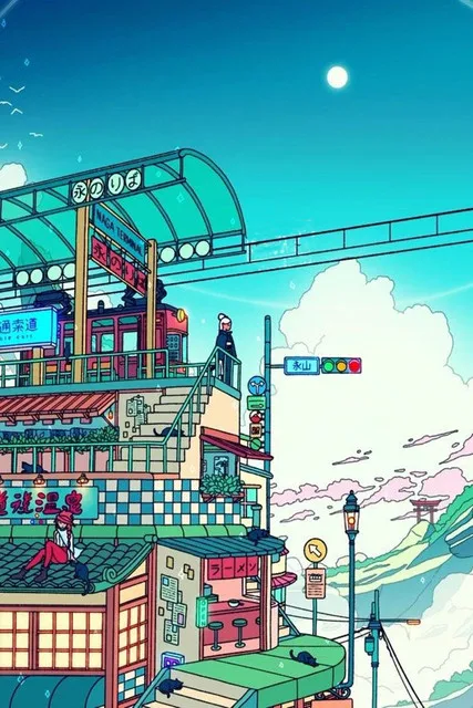 Скандинавский мультфильм городской пейзаж Аниме Комикс мир искусство печать