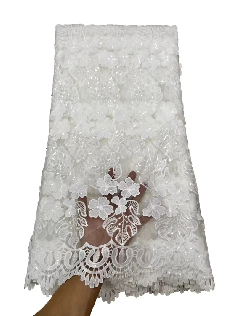 PGC Sequins White Lace Fabrics 2021 High Quality French Mesh For Sewing Clothe Nigerian Wedding Lace Fabrics For Dress NI5440-5