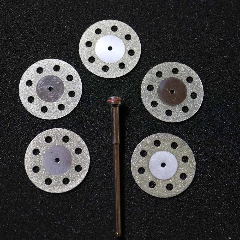 

5 pcs Dental lab Diamond disc disks Double sided grit cutting disc tool diameter 22mm thickness 0.25-0.4mm with 1 mandrels