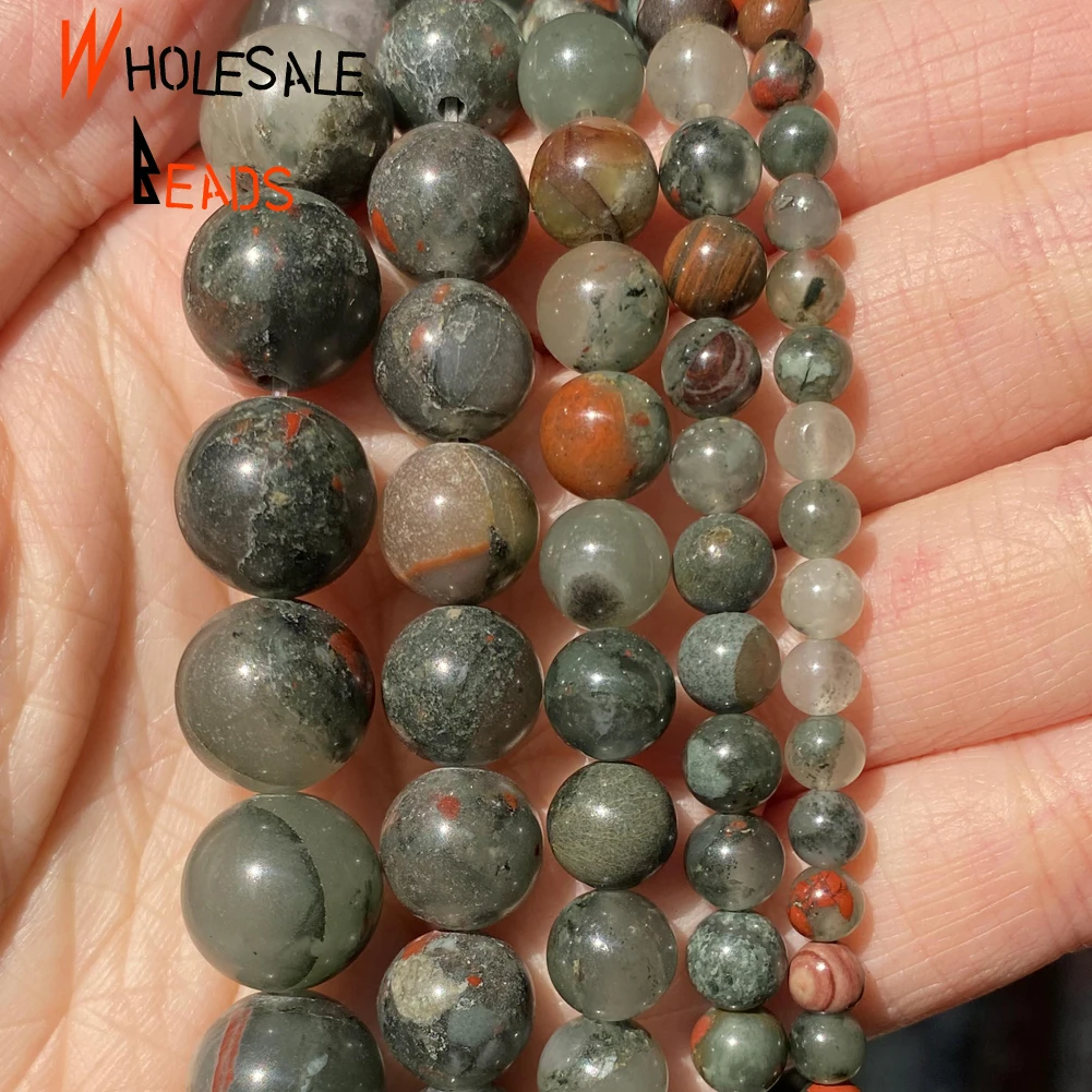 Натуральные круглые бусины 4/6/8/10/12 мм в африканском стиле кровавый камень