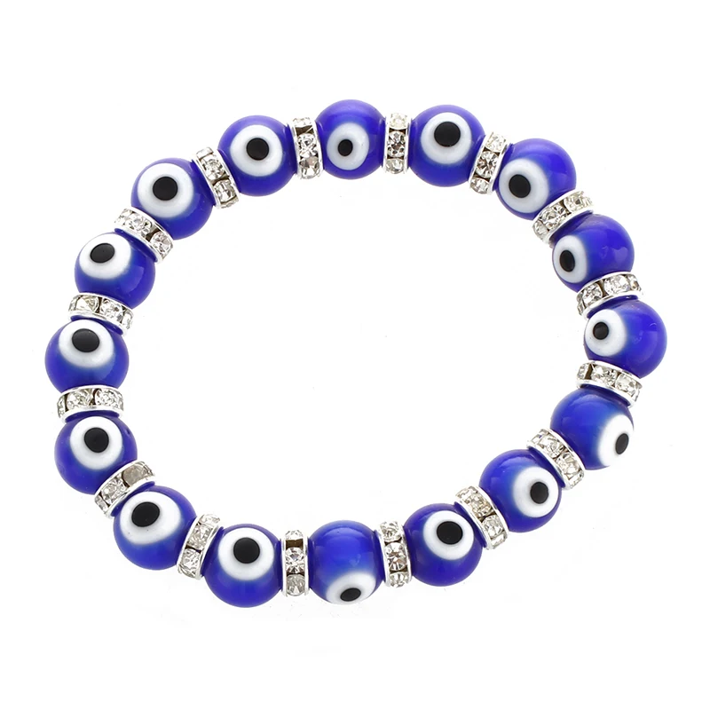 

Round Evil Eye Lampwork Rhinestone Crystal Bracelet 0.39"