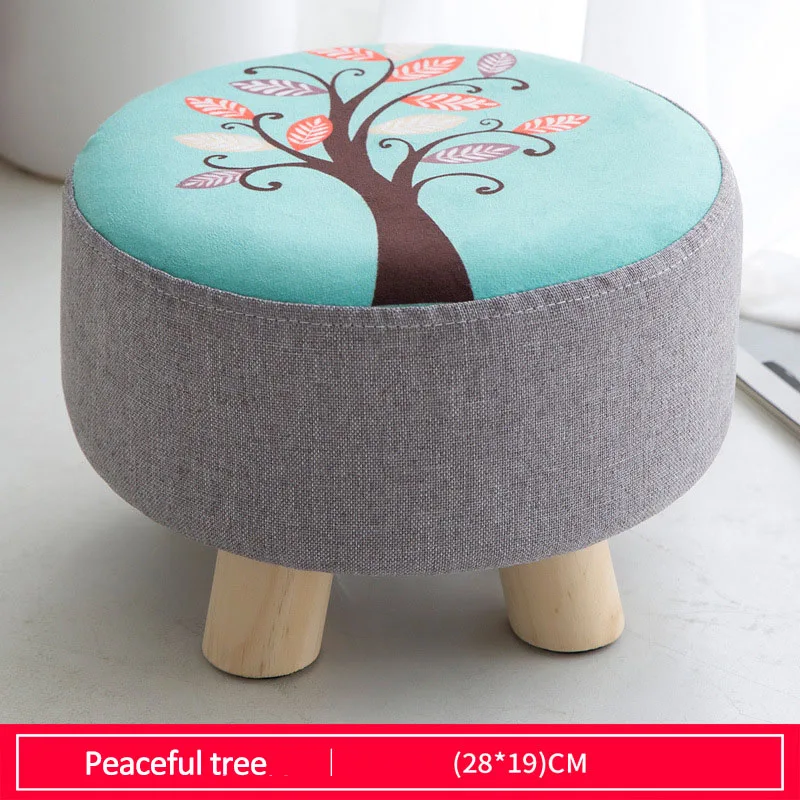 Peaceful tree Легкий портативный бытовой твердой древесины замена обуви скамейка ткань сиденье круглый стул подставка для ног для дивана Досуг Дети низкий табурет - Цвет: Peaceful tree