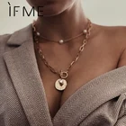Женское богемное ожерелье IF ME, длинная цепочка золотого цвета с кулоном в виде многослойной жемчужной монеты или замок, ювелирное украшение в подарок