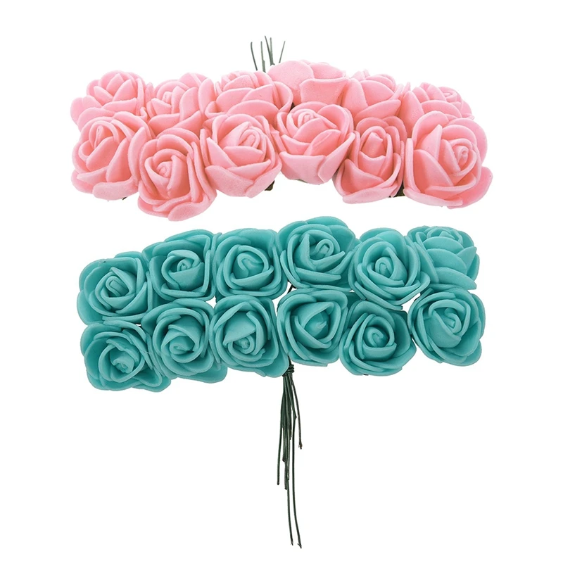 Промо акция! 288 шт 2 см ПЭ Роза пена мини цветок букет сплошной цвет свадебные
